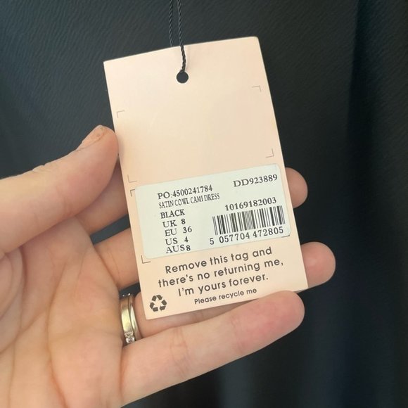 NWT Cowl Neck Satin Slip Dress in Black - Picture 5 of 7